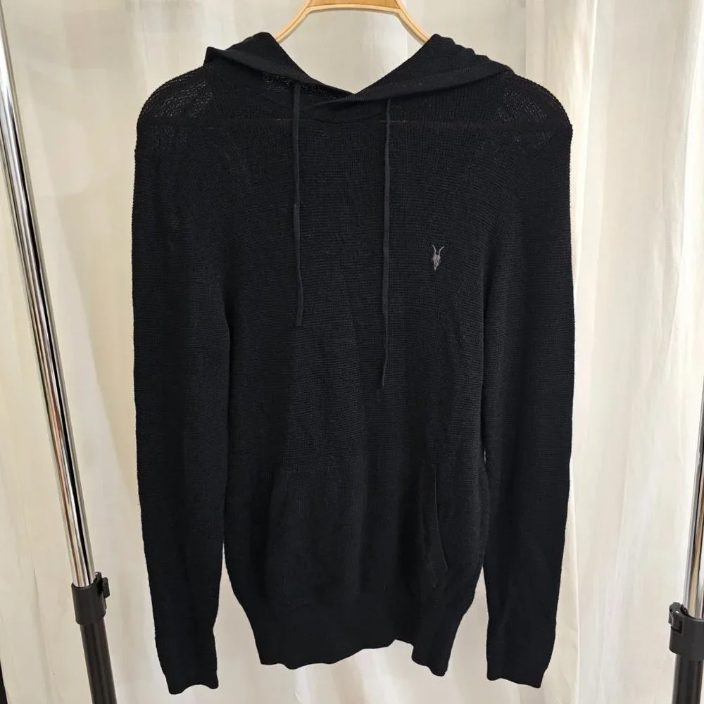 AllSaints Men's Black Ivar 100% Merino Long Sleeve Hoodie size XS - Picture 2 of 16